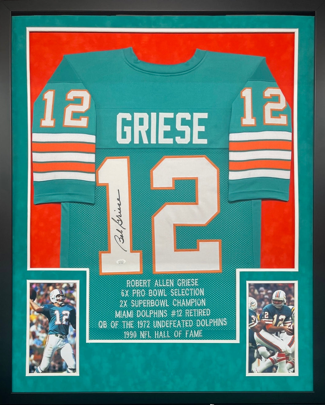 Miami Dolphins Bob Griese Signed Custom Career Achievements Stat Jersey Framed & Suede Matted with JSA COA