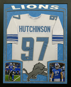 Detroit Lions Aidan Hutchinson Signed Jersey Framed & Suede Matted with 3D Logo & Team Name Cutout BECKETT COA