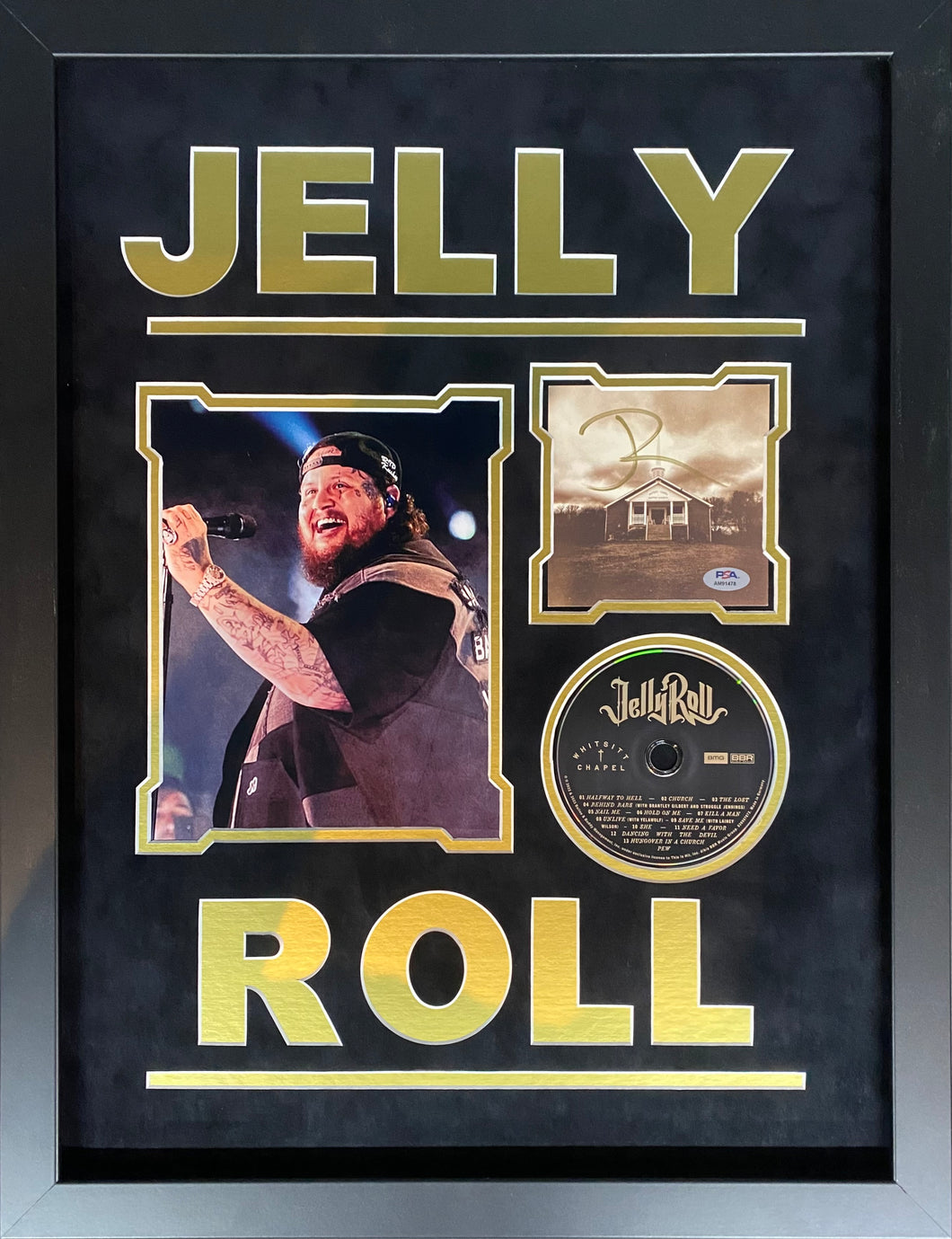 Jelly Roll Custom Signed Collage with Photo, CD, and Insert Framed & Suede Matted with PSA COA
