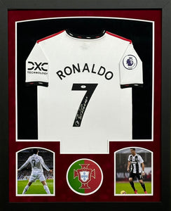 Manchester United Cristiano Ronaldo Signed White Jersey Framed & Suede Matted with COA