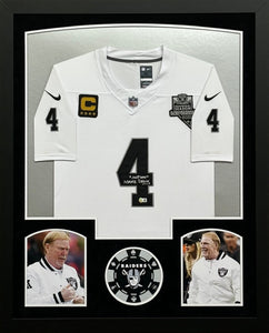 Las Vegas Raiders Owner Mark Davis Signed White Jersey with "Just Win" Inscription Framed & Suede Matted with BECKETT COA
