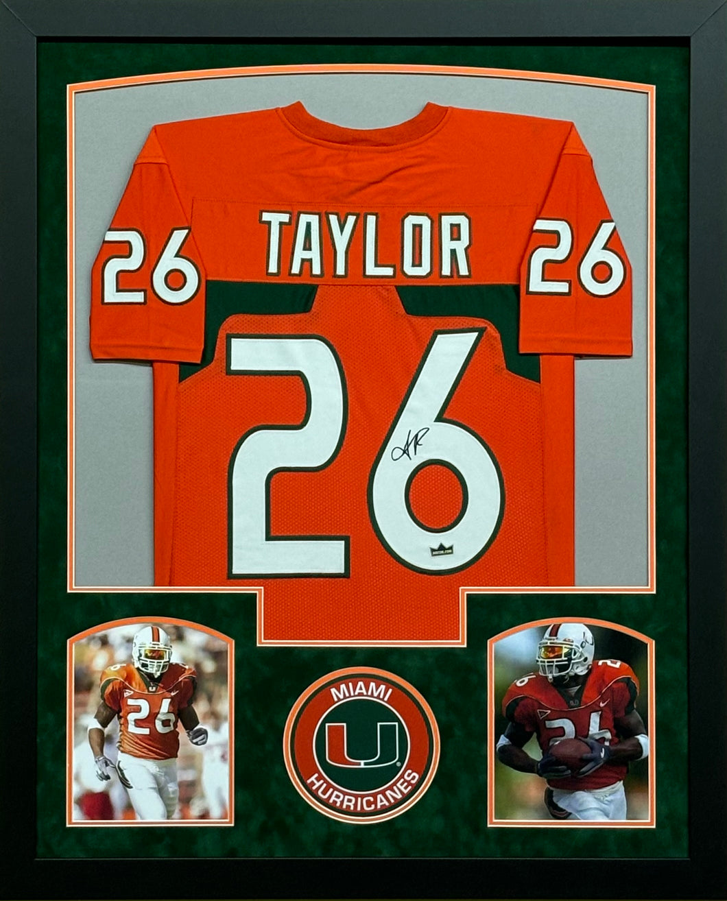Miami Hurricanes Sean Taylor Signed Orange Jersey Framed & Suede Matted with COA