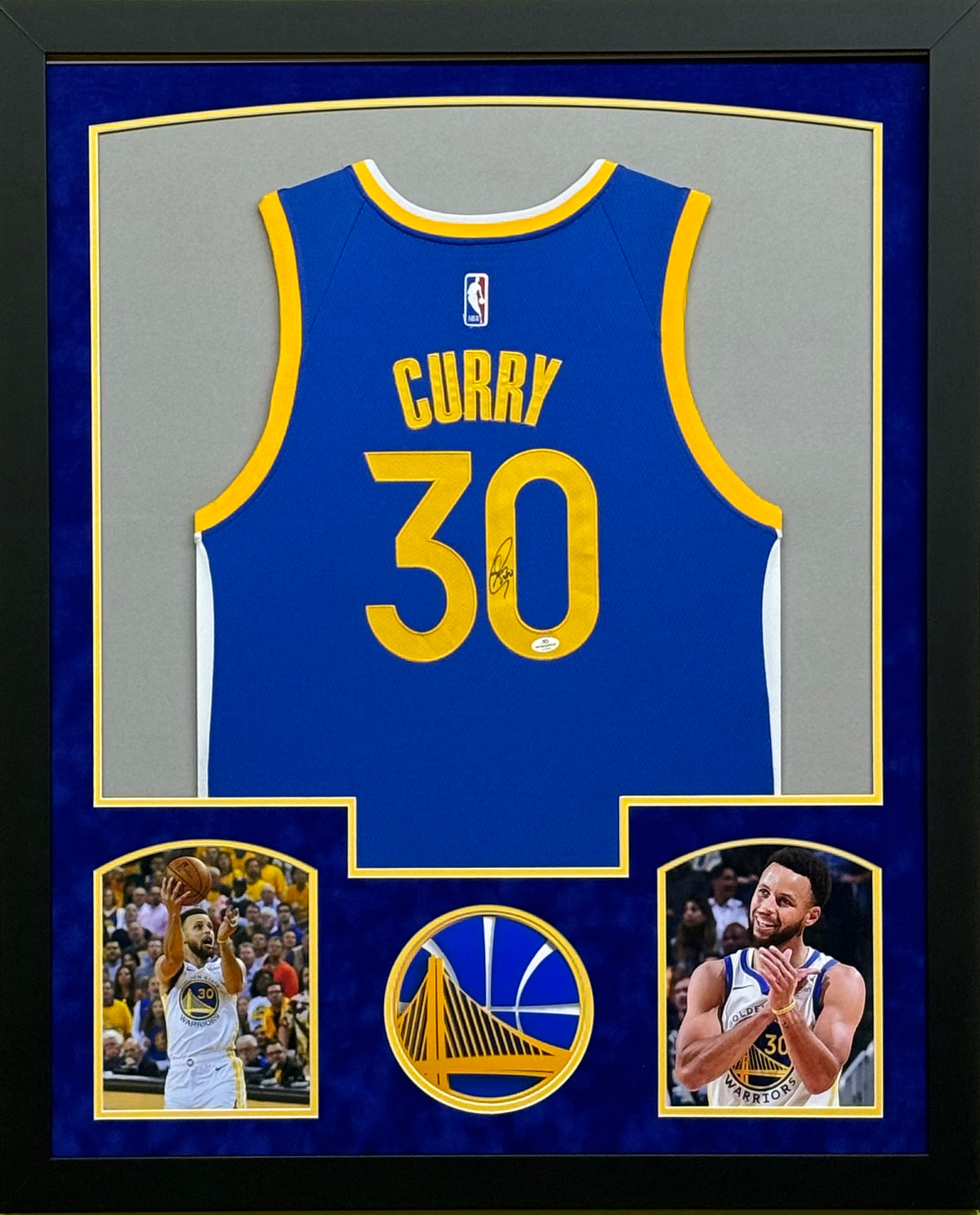 Golden State Warriors Stephen Curry Hand Signed Autographed Authentic Blue Jersey Framed & Suede Matted with COA