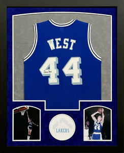 Los Angeles Lakers Jerry West Signed Blue Jersey Framed & Suede Matted with JSA COA
