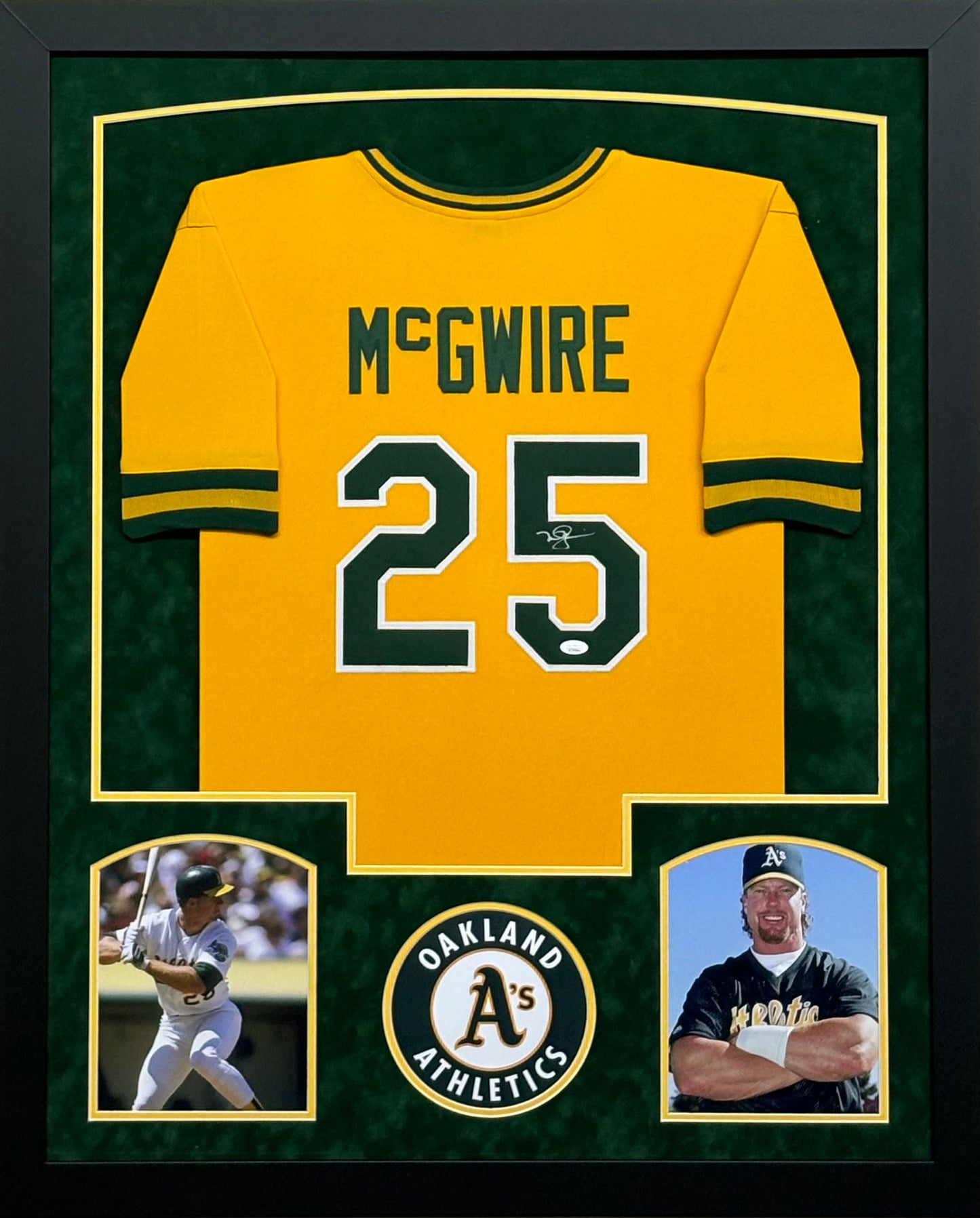 Oakland Athletics Mark McGwire Hand Signed Autographed Custom Yellow Jersey Framed & Double Suede Matted with JSA COA