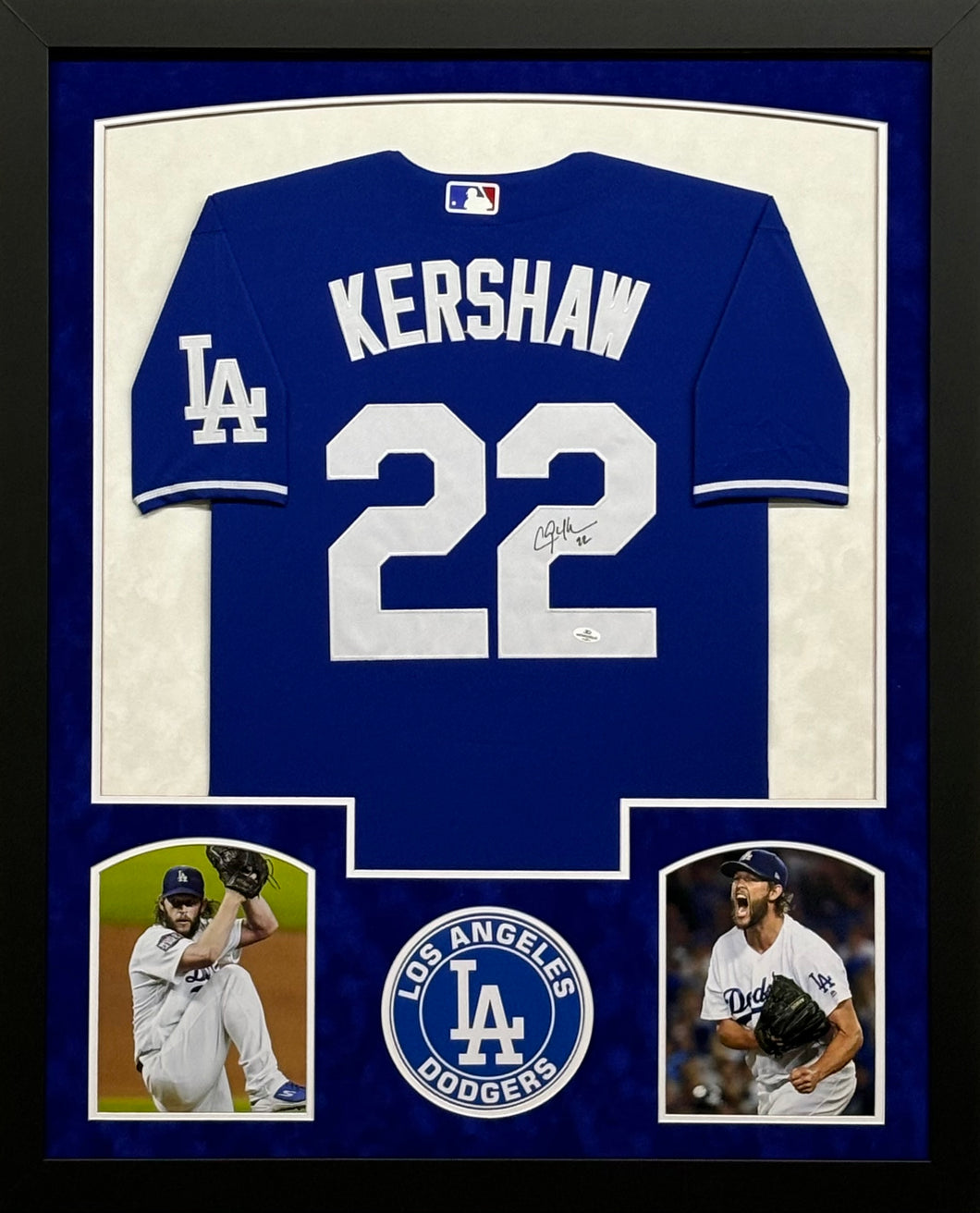 Los Angeles Dodgers Clayton Kershaw Signed Blue Jersey Framed & Suede Matted with COA