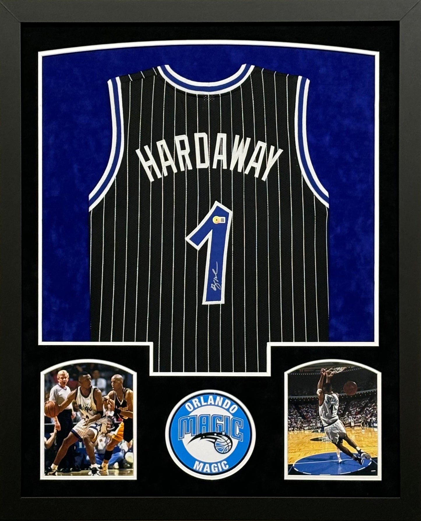 Orlando Magic Penny Hardaway Hand Signed Autographed Custom Black Jersey Framed & Double Suede Matted with BECKETT COA