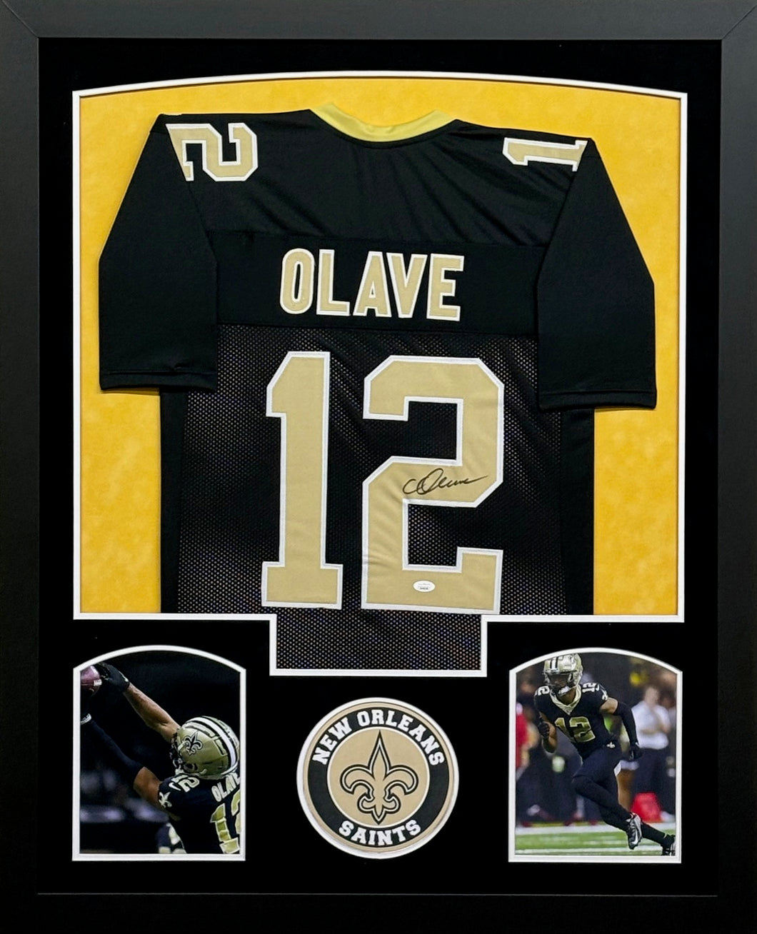 New Orleans Saints Chris Olave Signed Black Jersey Framed & Suede Matted with JSA COA