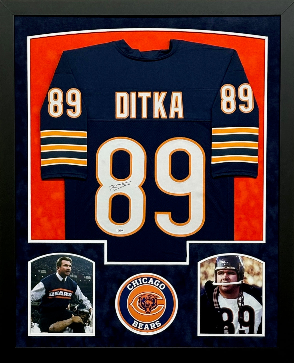 Chicago Bears Mike Ditka Hand Signed Autographed Custom Blue Jersey Framed & Double Suede Matted with PSA COA