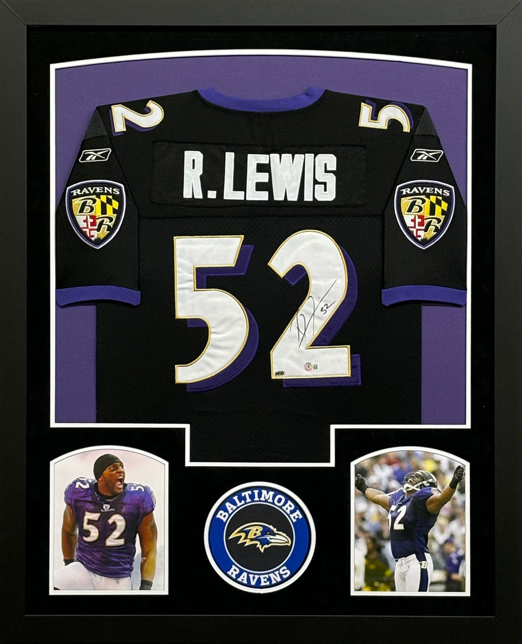 Baltimore Ravens Ray Lewis Signed Black Jersey Framed & Suede Matted with BECKETT COA