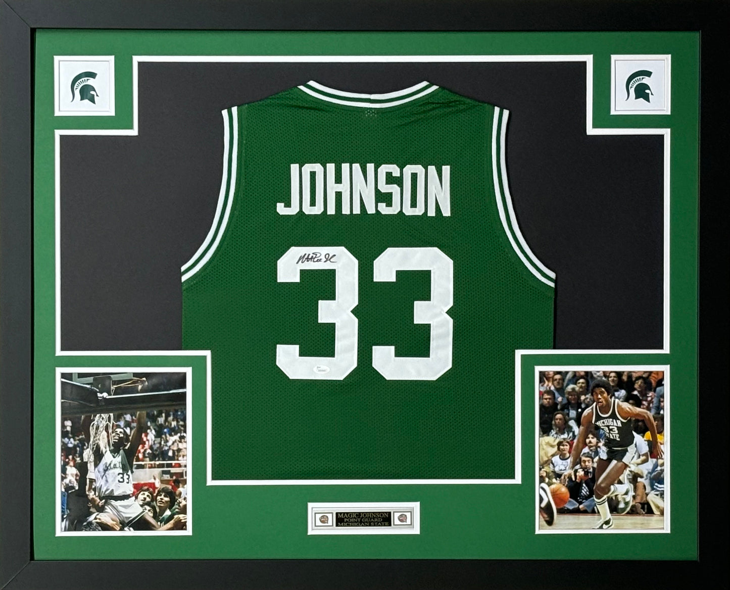 Michigan State University Spartans Magic Johnson Hand Signed Autographed Custom Green Jersey Framed & Matted with JSA COA