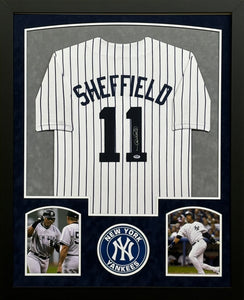 New York Yankees Gary Sheffield Signed White Jersey Framed & Suede Matted with PSA COA