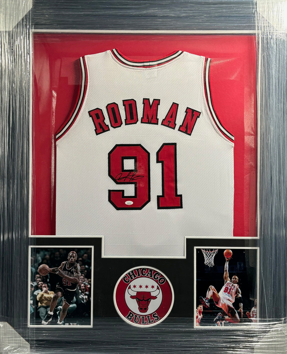 Chicago Bulls Dennis Rodman Hand Signed Autographed Custom White Jersey Framed & Matted with JSA COA