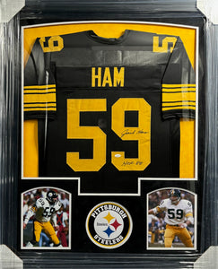 Pittsburgh Steelers Jack Ham Signed Black Jersey with HOF 88 Inscription Framed & Suede Matted with JSA COA