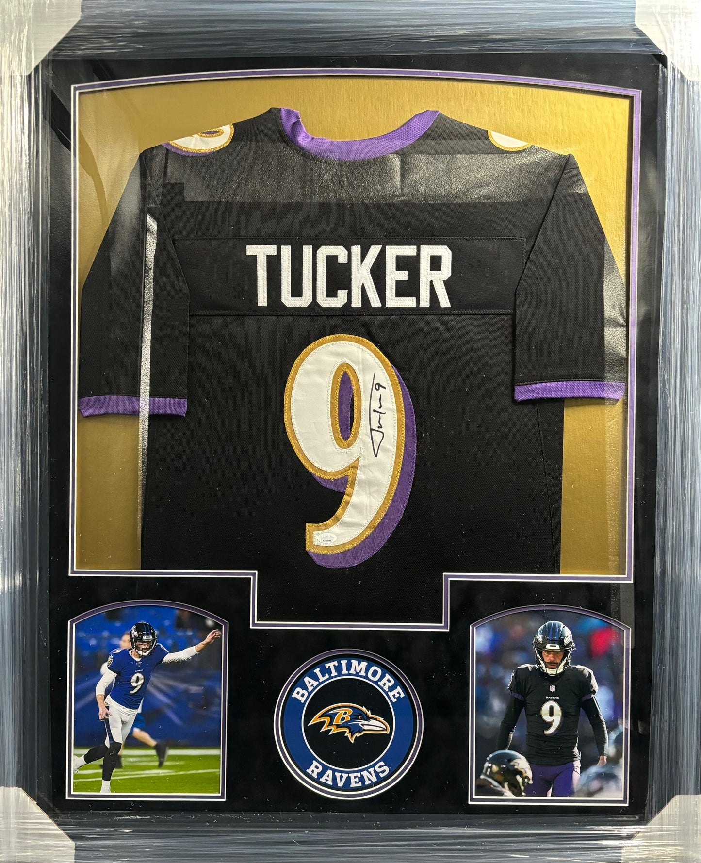 Baltimore Ravens Justin Tucker Hand Signed Autographed Custom Black Jersey Framed with Suede Matting Includes JSA COA