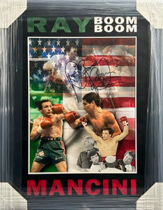 American Boxer Ray "Boom Boom" Mancini Signed 16x20 Photo Framed & Cutout Suede Matted with COA