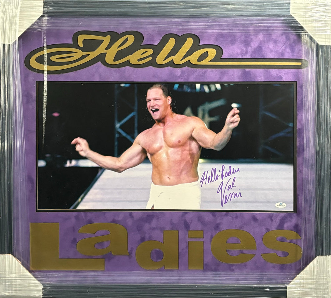 American Professional Wrestler Val Venis Signed Photo with Hello Ladies Inscription Framed & Cutout Suede Matted with COA