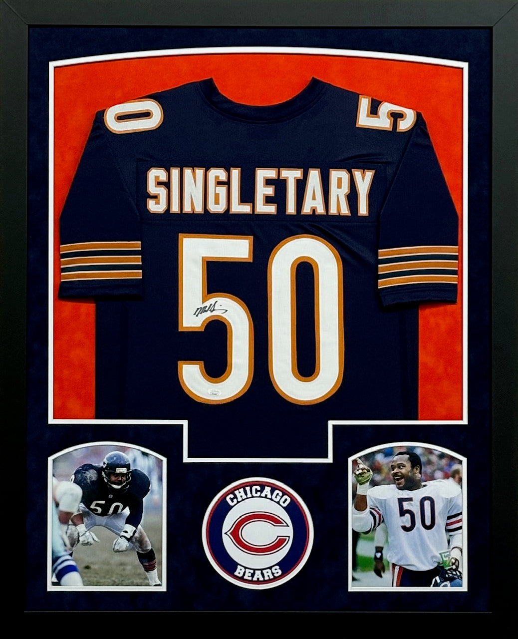 Chicago Bears Mike Singletary Signed Blue Jersey Framed & Suede Matted with JSA COA
