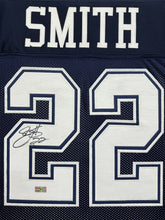 Load image into Gallery viewer, Dallas Cowboys Emmitt Smith Signed Blue Jersey Framed &amp; Suede Matted with TRISTAR COA