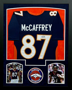 Denver Broncos Ed McCaffrey Signed Blue Jersey Framed & Suede Matted with JSA COA