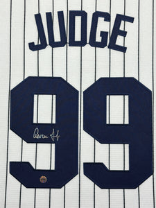 New York Yankees Aaron Judge Signed White Jersey Framed & Suede Matted with Video Screen PRO-Cert COA