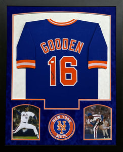 New York Mets Dwight Gooden Signed Custom Blue Jersey Framed & Suede Matted with JSA COA