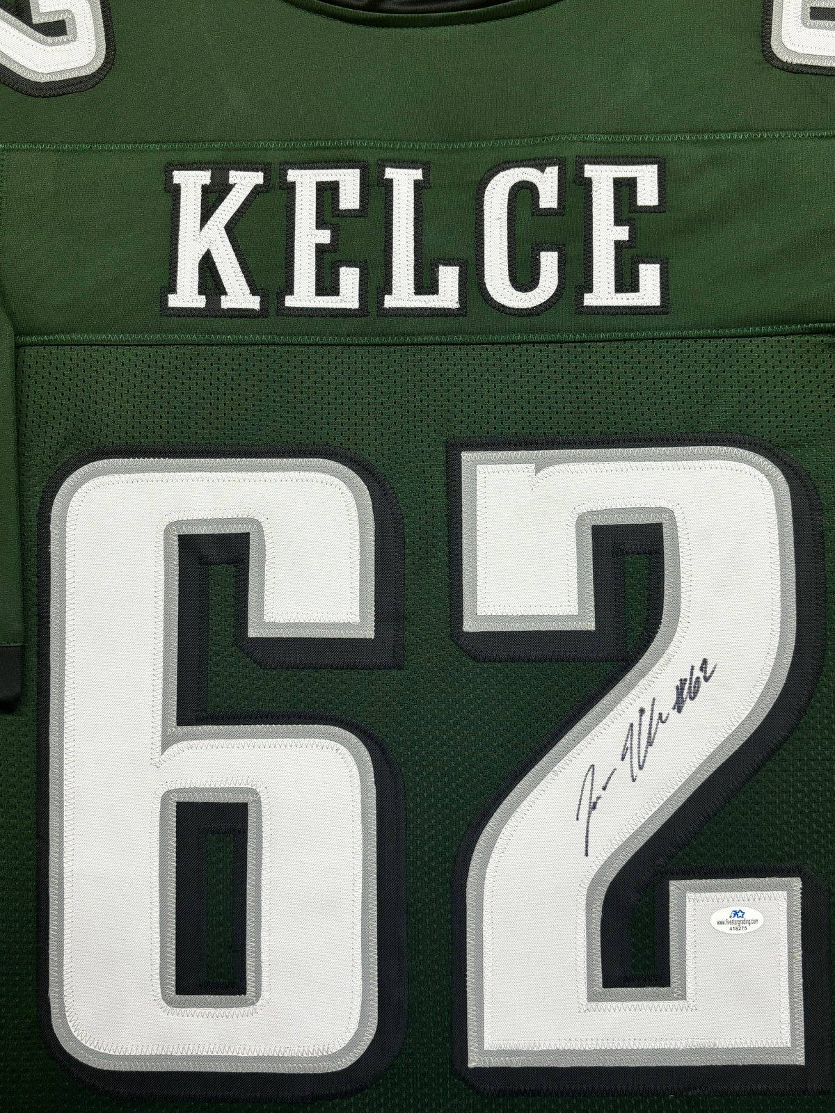 Philadelphia Eagles Jason Kelce Hand Signed Autographed Custom Green Jersey Framed & Matted with COA