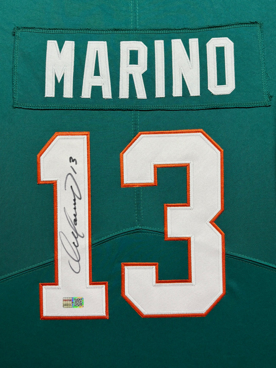 Miami Dolphins Dan Marino Signed Teal Jersey Framed & Suede Matted wit