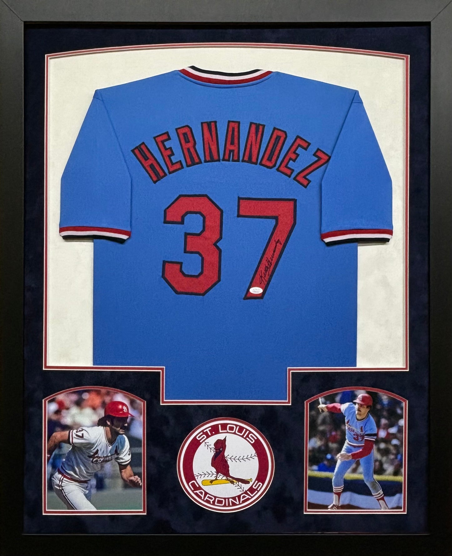 St. Louis Cardinals Keith Hernandez Hand Signed Autographed Custom Blue Jersey Framed & Double Suede Matted JSA COA