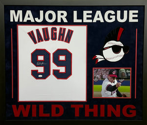 Major League "Ricky Vaughn" Charlie Sheen Signed Jersey Framed & Suede Matted with 3D Logo & Team Name Cutout JSA COA