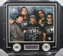 Load image into Gallery viewer, New World Order Paul Wight, Kevin Nash, Ted DiBiase, &amp; Hulk Hogan Quad Signed 16x20 Photo Framed &amp; Matted with PSA COA
