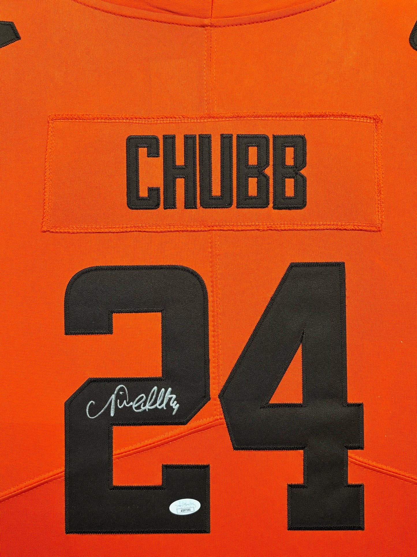 Cleveland Browns Nick Chubb Hand Signed Autographed Authentic Orange Jersey Framed & Double Suede Matted with JSA COA