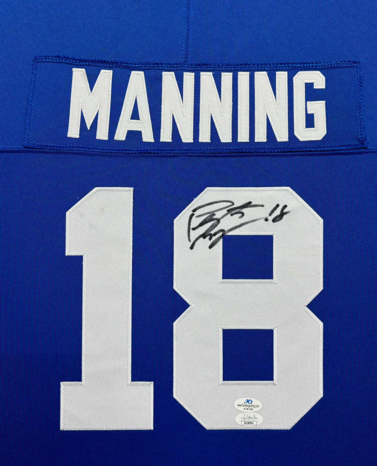 Indianapolis Colts Peyton Manning Hand Signed Autographed Custom Blue Jersey Framed & Double Suede Matted with JSA COA