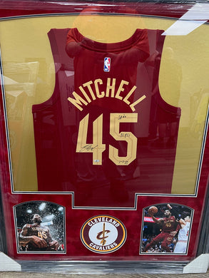 Cleveland Cavaliers Donovan Mitchell Signed Red Jersey with Spida, 71 PTS, & 1-2-23 Inscriptions Framed & Suede Matted with FANATICS Authentic COA