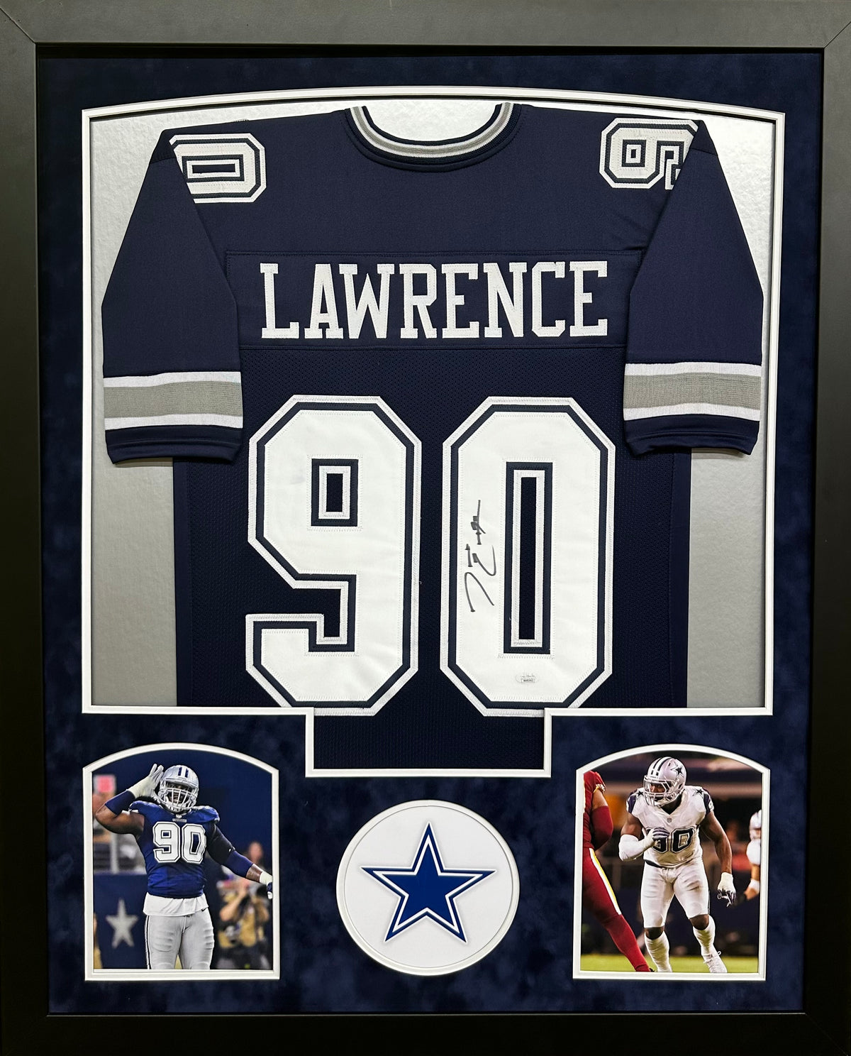 Dallas Cowboys DeMarcus Lawrence Hand Signed Autographed Custom Navy Jersey Framed & Double Suede Matted with JSA COA