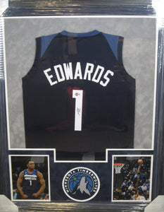 Minnesota Timberwolves Anthony Edwards Signed Jersey Framed & Suede Matted with BECKETT COA