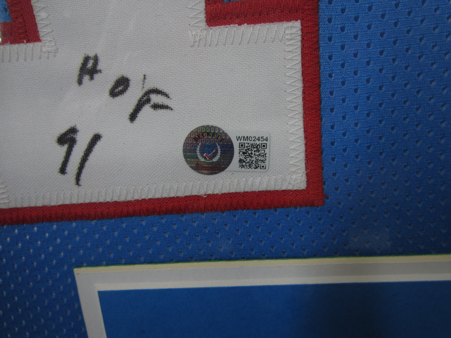 Houston Oilers Earl Campbell Hand Signed Autographed Custom Blue Jersey with HOF 91 Inscription Framed & Matted with BECKETT COA