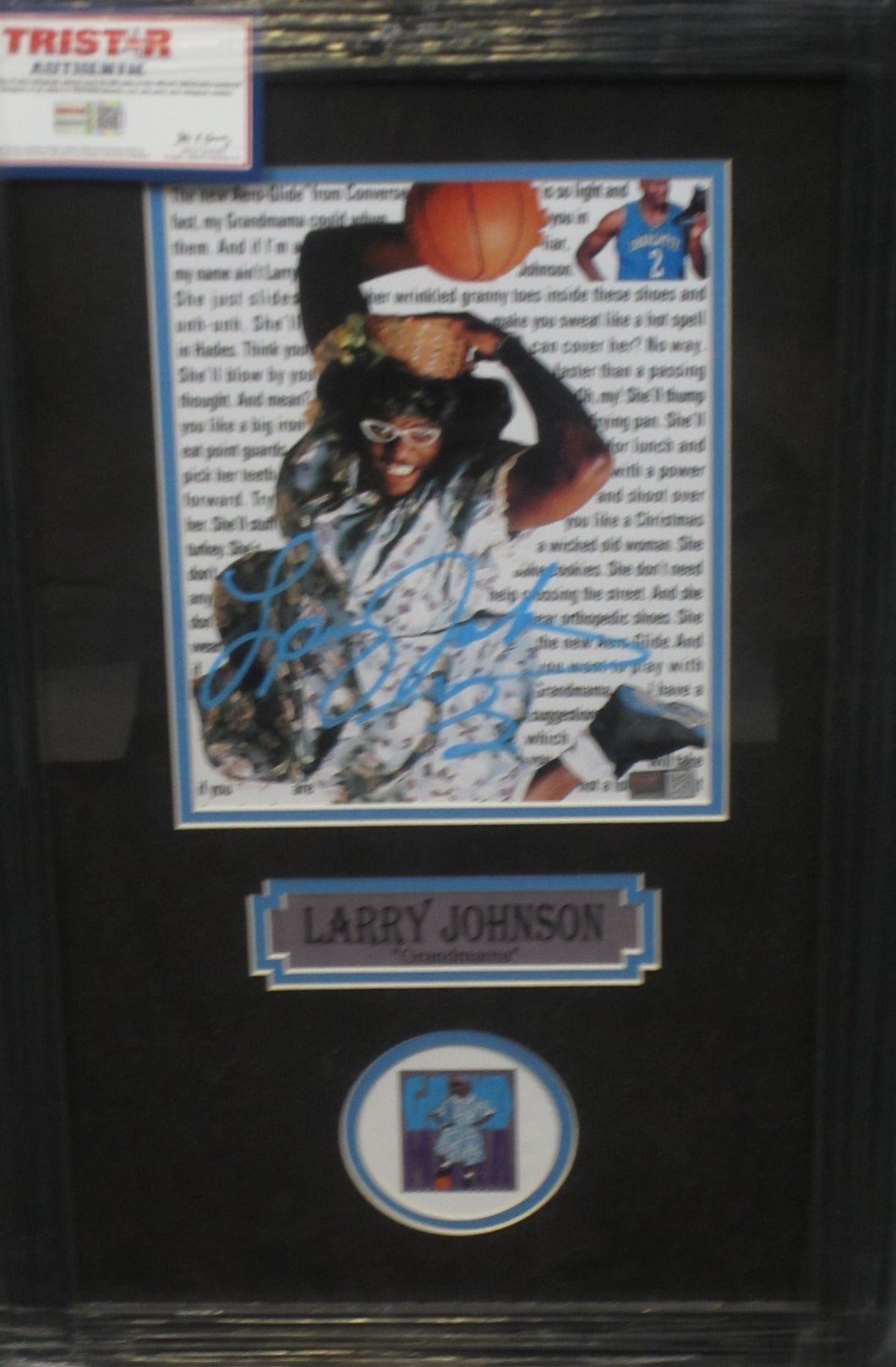 Charlotte Hornets Larry Johnson Signed 8x10 Photo Framed & Matted with TRISTAR COA