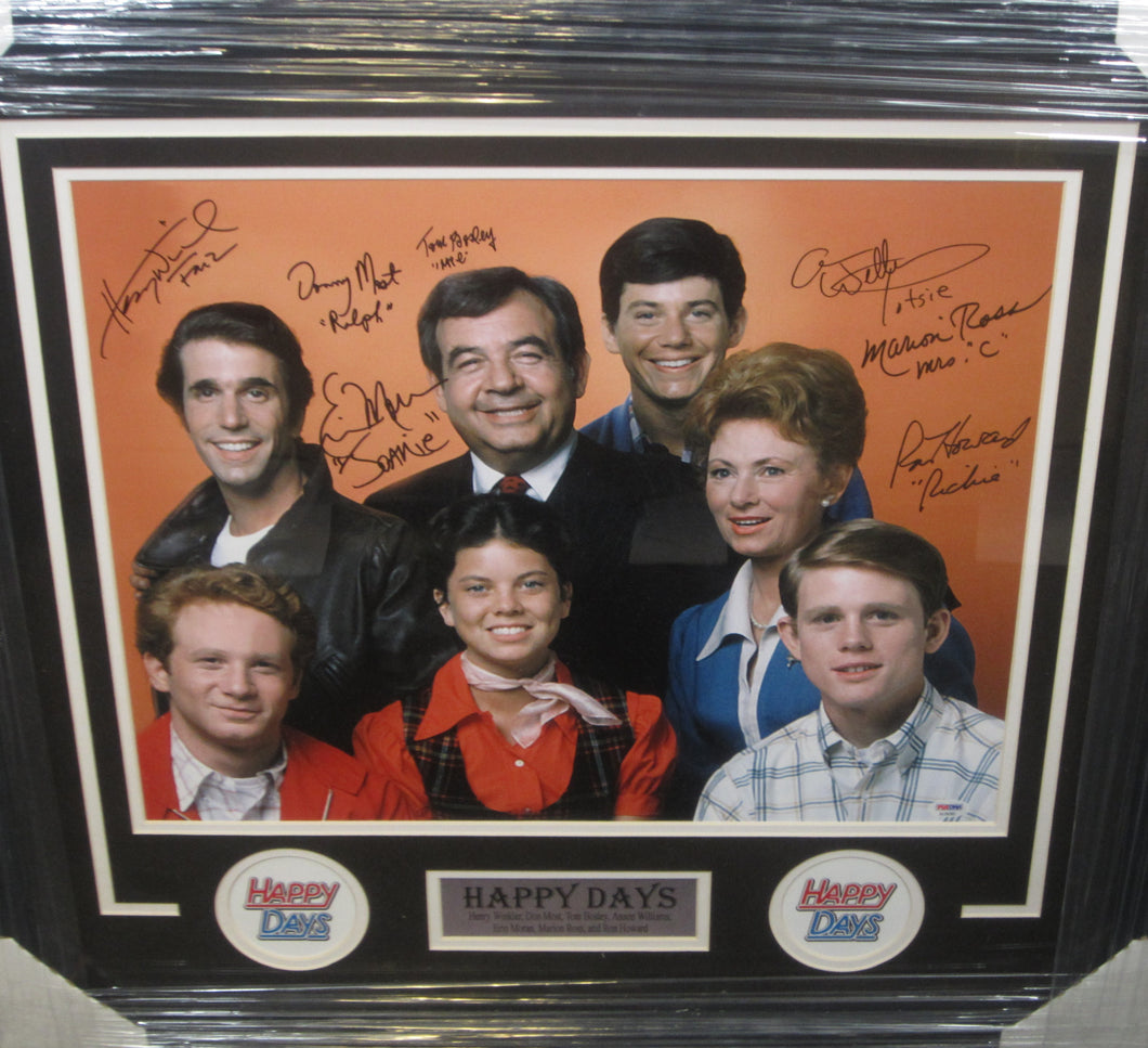 Happy Days Cast Signed 16x20 Photo with 7 Inscriptions Framed & Matted with PSA COA