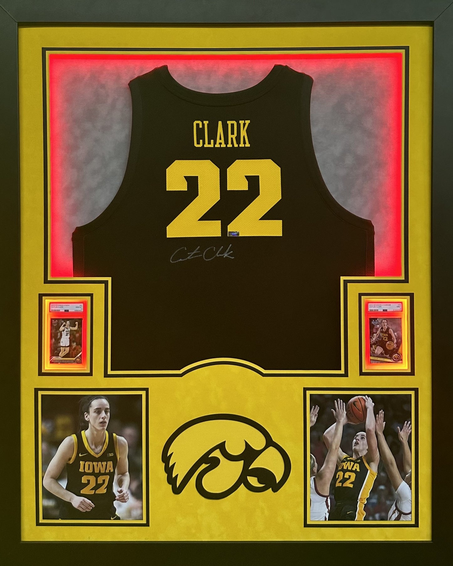 The University of Iowa Hawkeyes Caitlin Clark Hand Signed Autographed Black Custom Jersey Framed & Double Suede Matted with LED Lights with COA