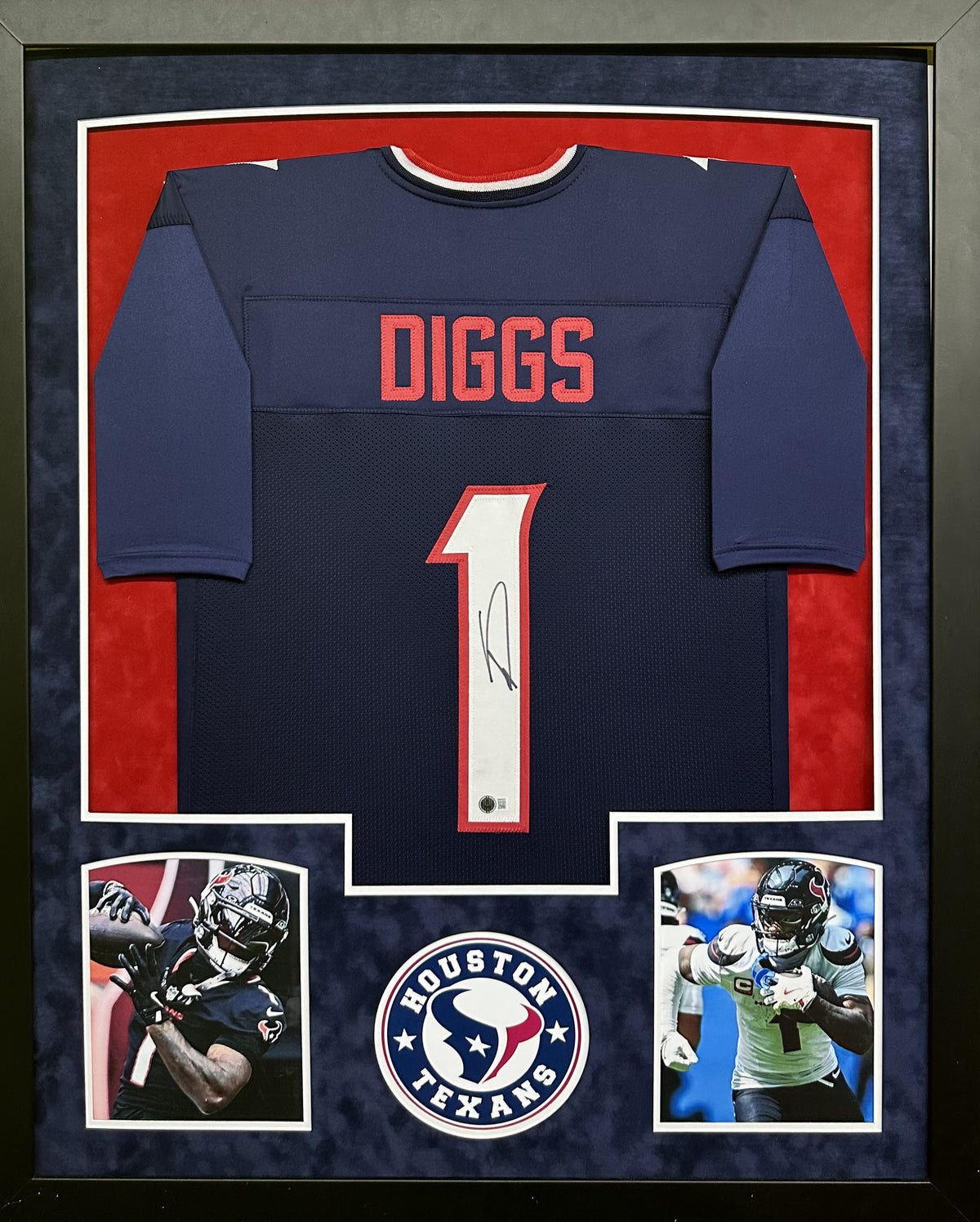 Houston Texans Stefon Diggs Hand Signed Autographed Custom Navy Jersey Framed & Double Suede Matted with Beckett COA
