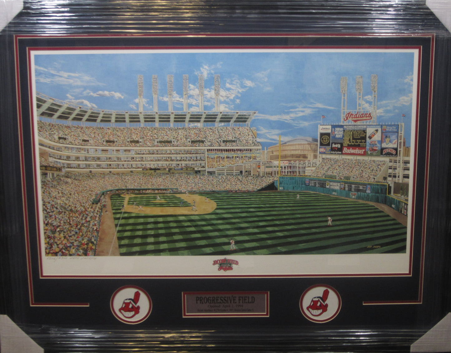 Vintage Cleveland Indians Progressive Field Stadium Large Print Framed & Matted