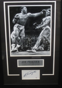 American Boxer Heavyweight Champion Joe Frazier Signed Slab Cut with 8x10 Photo Framed & Matted with COA