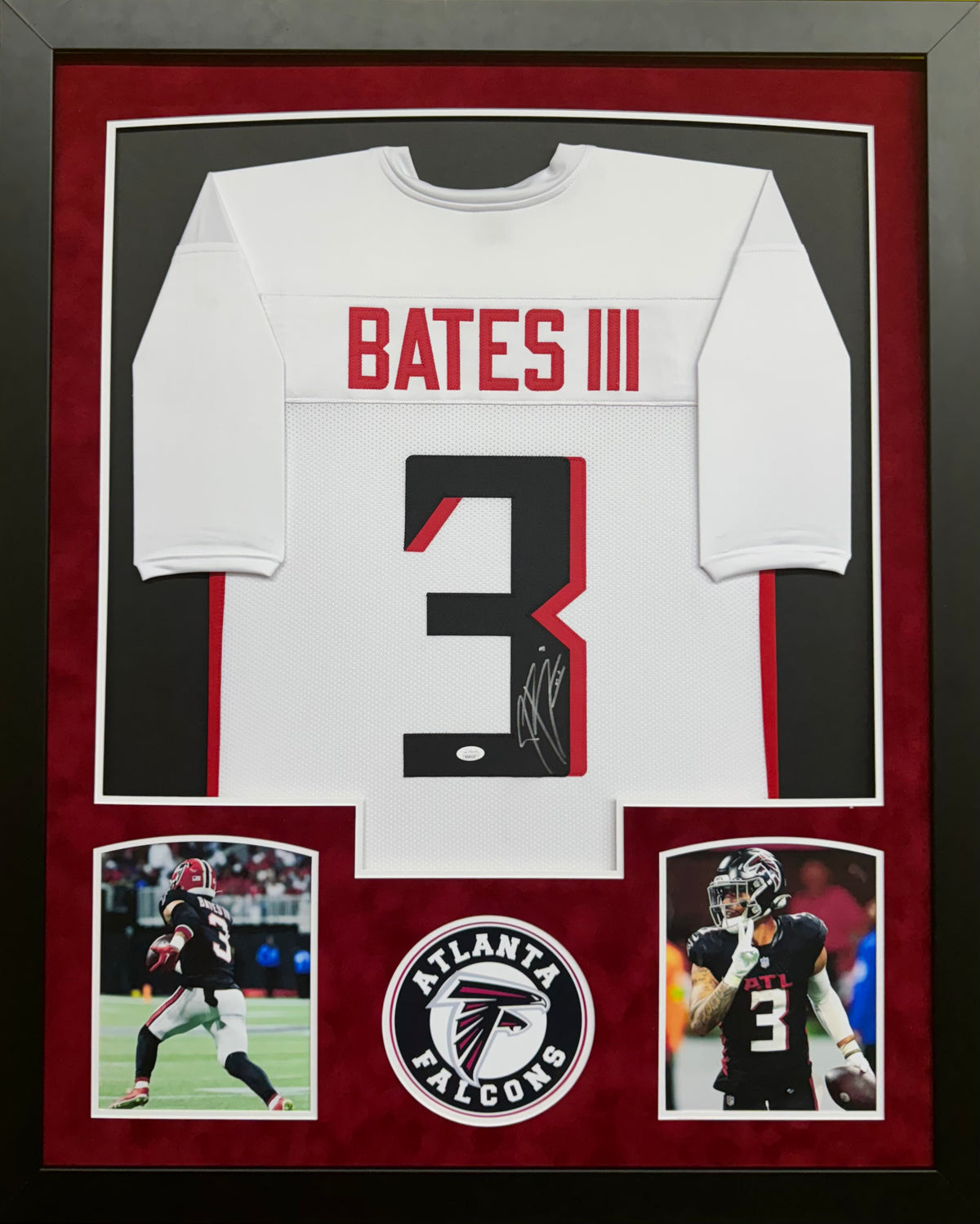 Atlanta Falcons Jessie Bates III Hand Signed Autographed Custom White Jersey Framed with Suede Matting Includes JSA COA