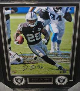 Las Vegas Raiders Josh Jacobs Signed 16x20 Photo Framed & Matted with Player Hologram & BECKETT COA