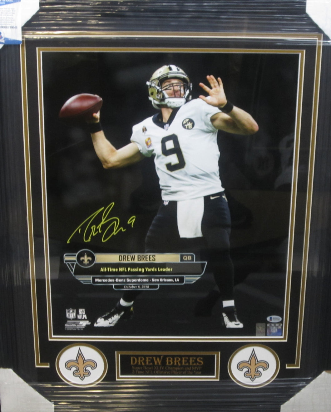 New Orleans Saints Drew Brees Signed 16x20 Photo Framed & Matted with Drew Brees Hologram &  BECKETT COA