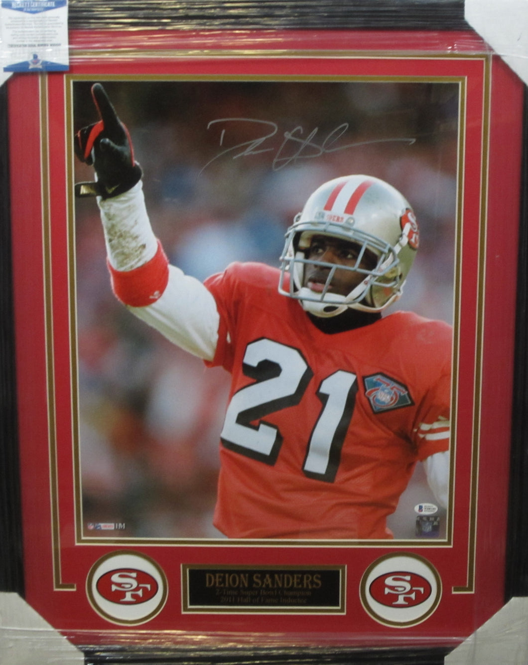 San Francisco 49ers Deion Sanders Signed 16x20 Photo Framed & Matted with BECKETT COA