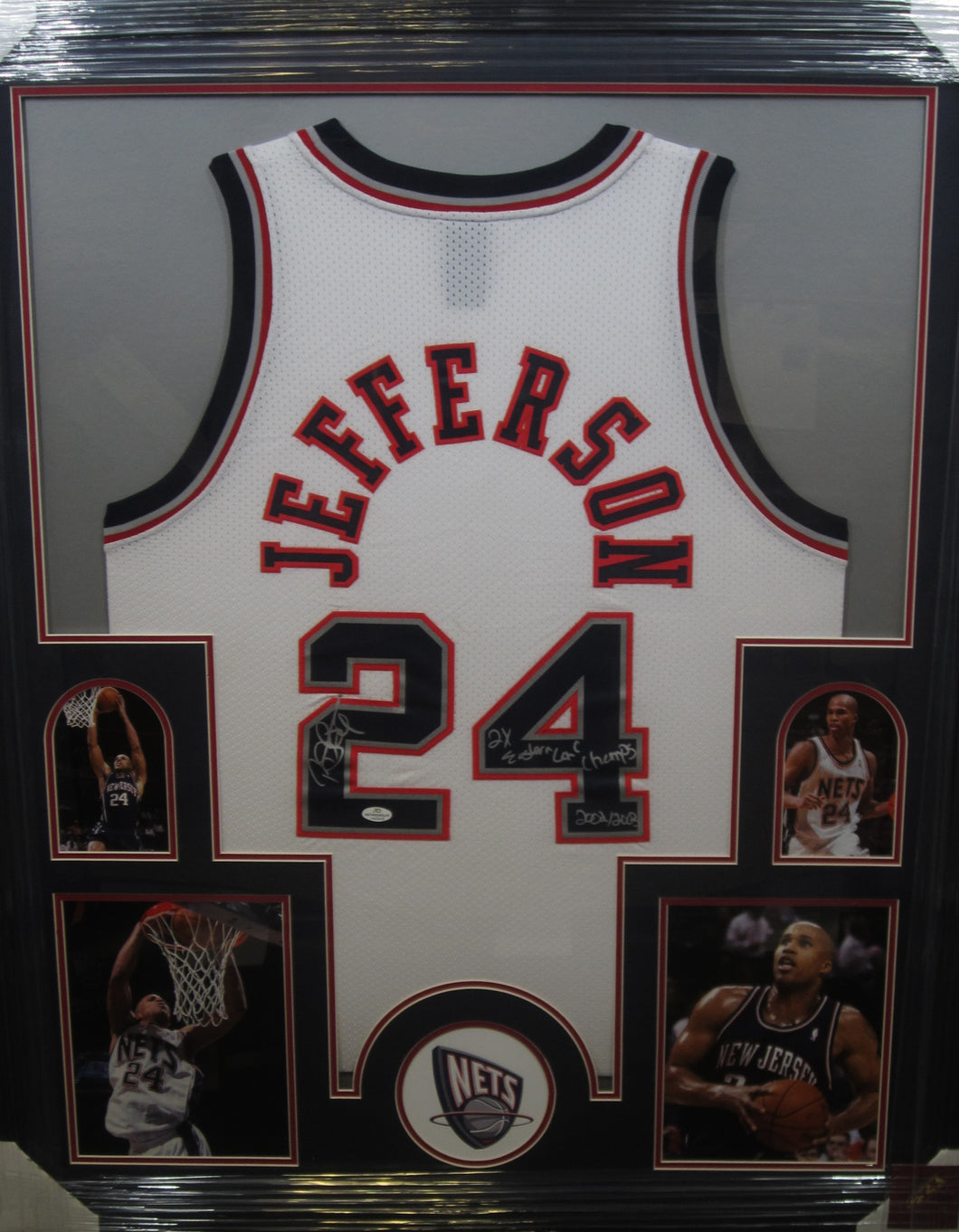 New Jersey Nets Richard Jefferson Signed Jersey with 2x Eastern Conf. Champs & 2002/2003 Inscriptions Framed & Matted with COA