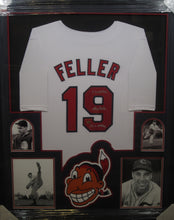 Load image into Gallery viewer, Cleveland Indians Bob Feller Signed Jersey with 3 No Hitters &amp; 12-1 Hitters Inscriptions Framed &amp; Matted with CAS COA