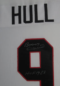 Chicago Blackhawks Bobby Hull Signed Jersey with HOF 1983 Inscription Framed & Matted with JSA COA